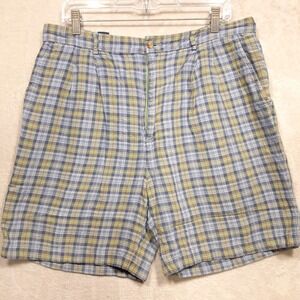 Bobby Jones Players Mens Golf Shorts Sz.36x6/Blue Plaid/Linen Tencel/Pleated